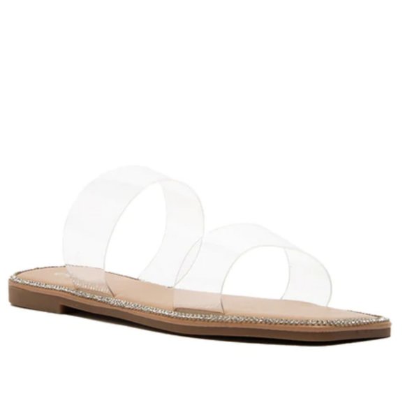 !! NEW !! Embellished Double Strap Square Toe Sandals in Silver - Picture 11 of 12